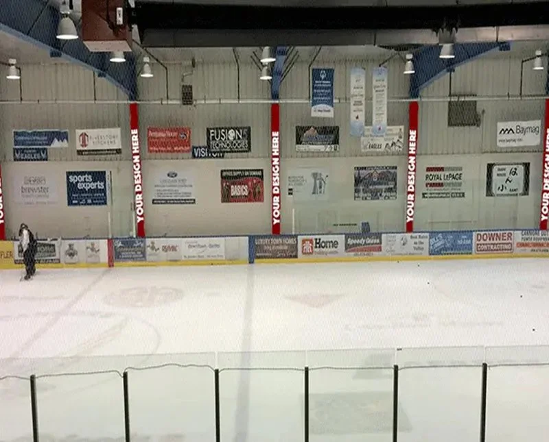 Arena advertising inside a Calgary community sports facility