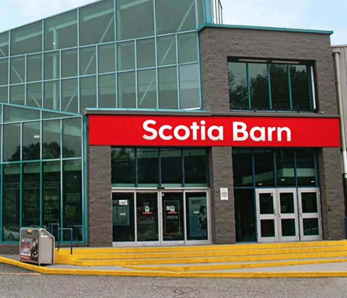 Arena advertising inside a Calgary community sports facility